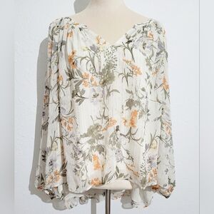 My Danielle Floral Flowy Blouse Fully Lined Womans Size Large Shimmer Throughout